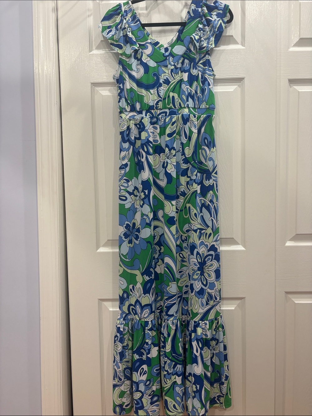 IMAN Blue Green Floral Maxi Dress